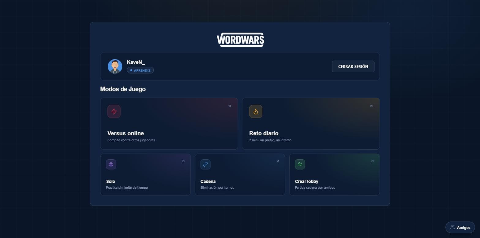WordWars main menu with the game modes